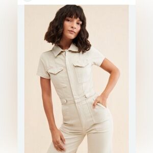 Good American Ivory Utility Jumpsuit Size 1 Neutral Workwear Cargo Chic